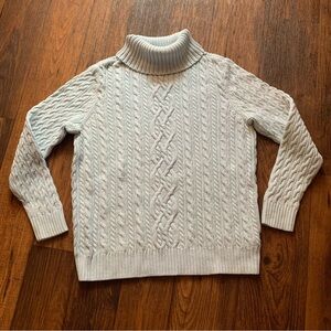 Croft & Barrow Womens Cable Knit Fisherman Turtleneck Blue Sweater Sz XL Cotton